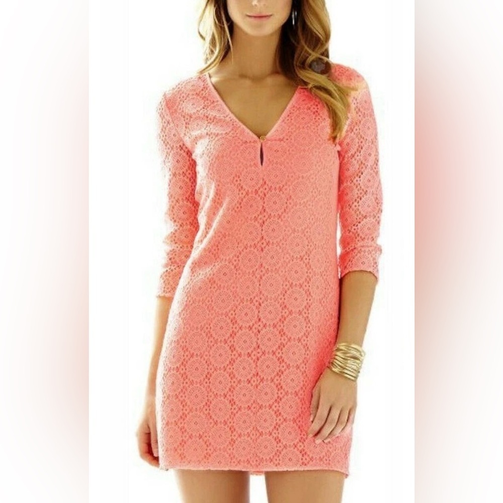 Lilly‎ Pulitzer Neon Coral Dress Resort Wear Summertime Size Medium P2P 19"